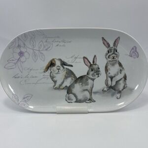 Pier 1 Easter Bunny Oval Serving Platter with Three (3) Bunnies Butterfly 14"x8"